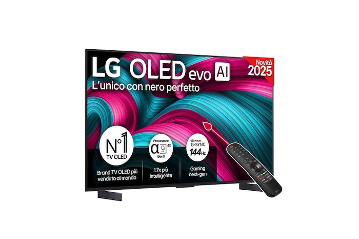 Vista frontale di una TV 42 pollici LG OLED evo AI C5 4K Smart TV 2025 OLED42C55LA